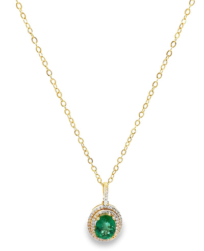 14K Yellow Gold Emerald & Diamond Necklace