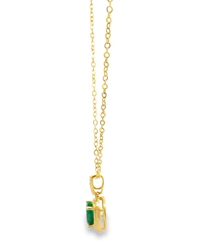14K Yellow Gold Emerald & Diamond Necklace