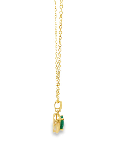 14K Yellow Gold Emerald & Diamond Necklace