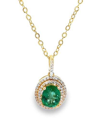 14K Yellow Gold Emerald & Diamond Necklace