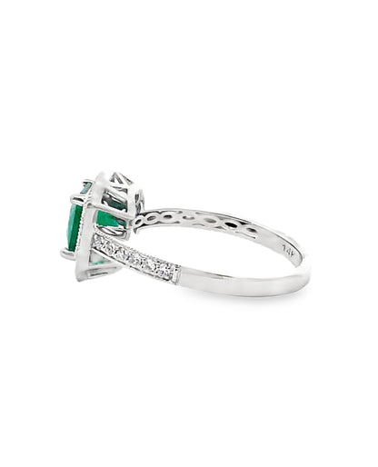 14K White Gold Emerald & Diamond Ring