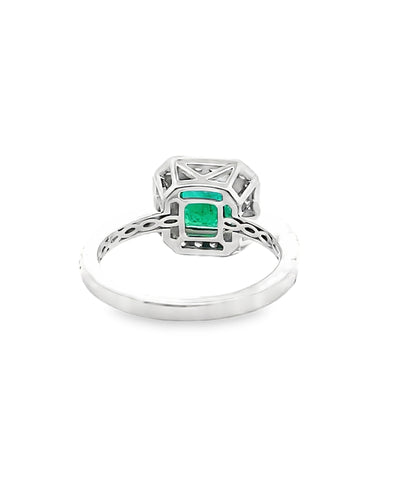 Halo Ring Set in 14K White Gold with 1.19 Carat Emerald and Round Diamonds
