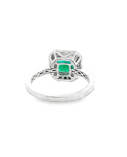 14K White Gold Emerald & Diamond Ring