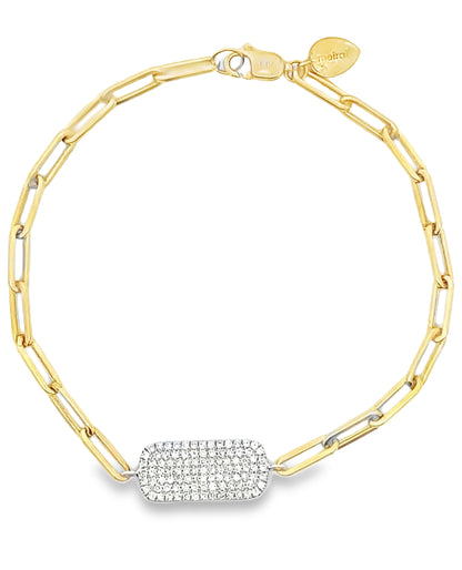 Meira T. 1B7079/TY 14K Two Tone Gold Paperclip Diamond Dog Tag Bracelet