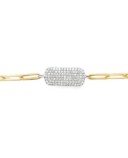 Meira T 1B7079/TY 14K Two Tone Gold Paperclip Diamond Dog Tag Bracelet