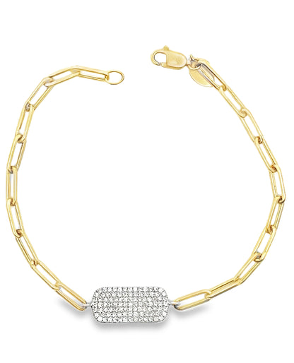 Meira T. 1B7079/TY 14K Two Tone Gold Paperclip Diamond Dog Tag Bracelet