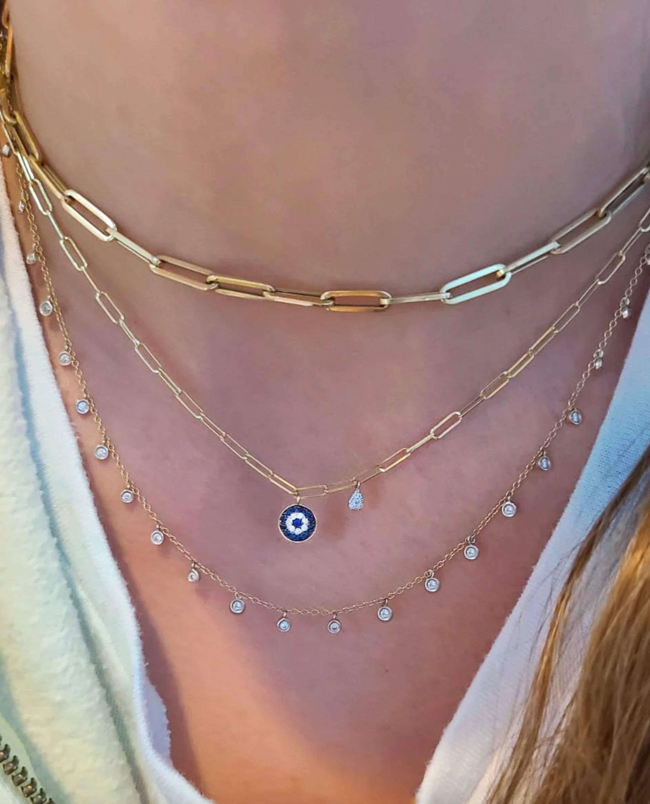 Meira T N13062/YB 14K Yellow Gold Paperclip Chain Evil Eye Necklace