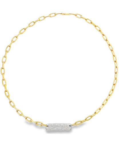 14K Yellow Gold Rounded Paperclip Chain & Diamond Bar Necklace