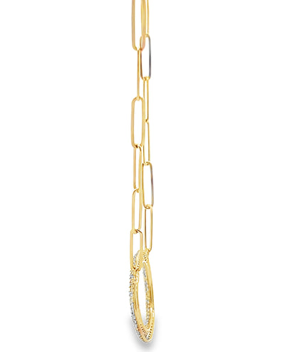 14K Yellow Gold Paperclip Chain & Round Diamond Pendant Necklace