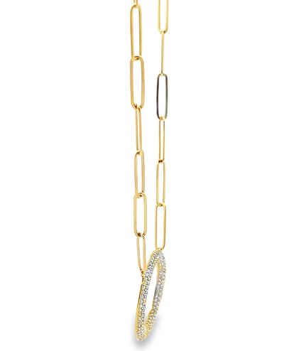 14K Yellow Gold Paperclip Chain & Round Diamond Pendant Necklace