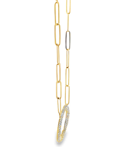 14K Yellow Gold Paperclip Chain & Round Diamond Pendant Necklace