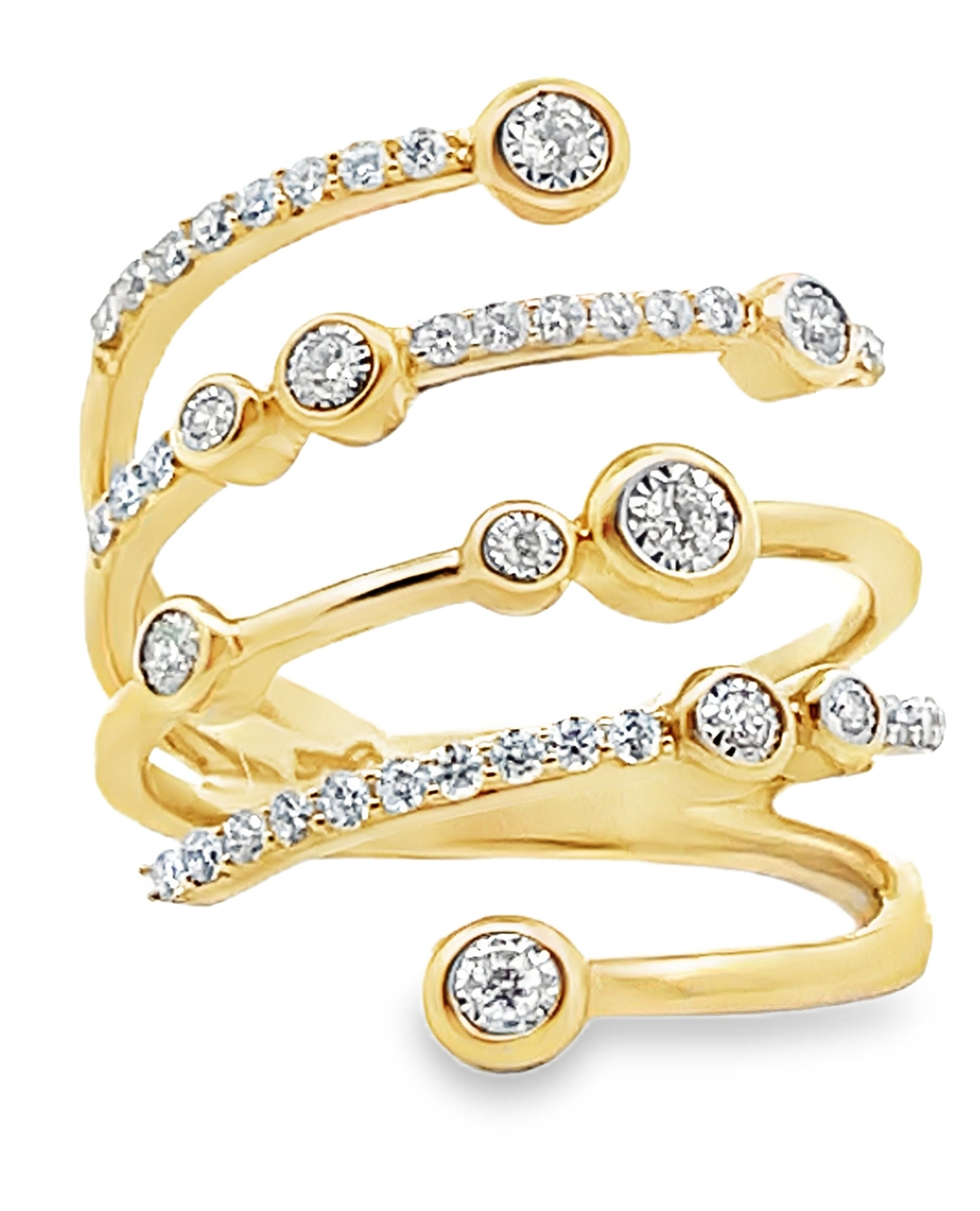 14K Yellow Gold Multi Row Spiral Diamond Ring