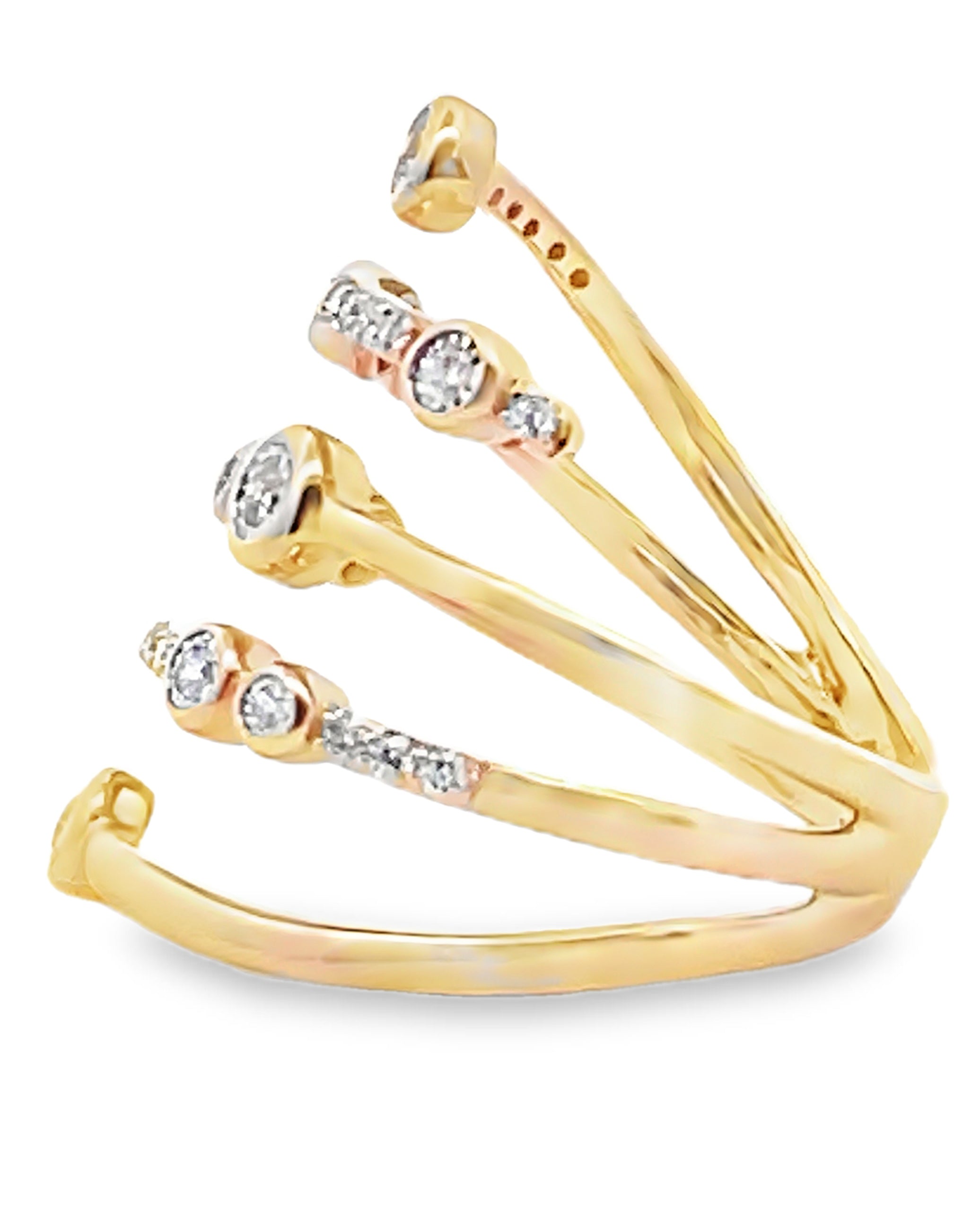 14K Yellow Gold Multi Row Spiral Diamond Ring