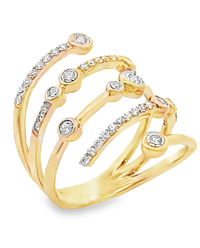 14K Yellow Gold Multi Row Spiral Diamond Ring