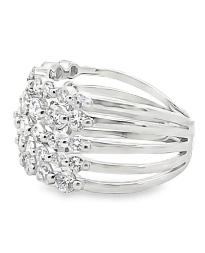 14K White Gold Multi Row Diamond Ring 2.26 Carats