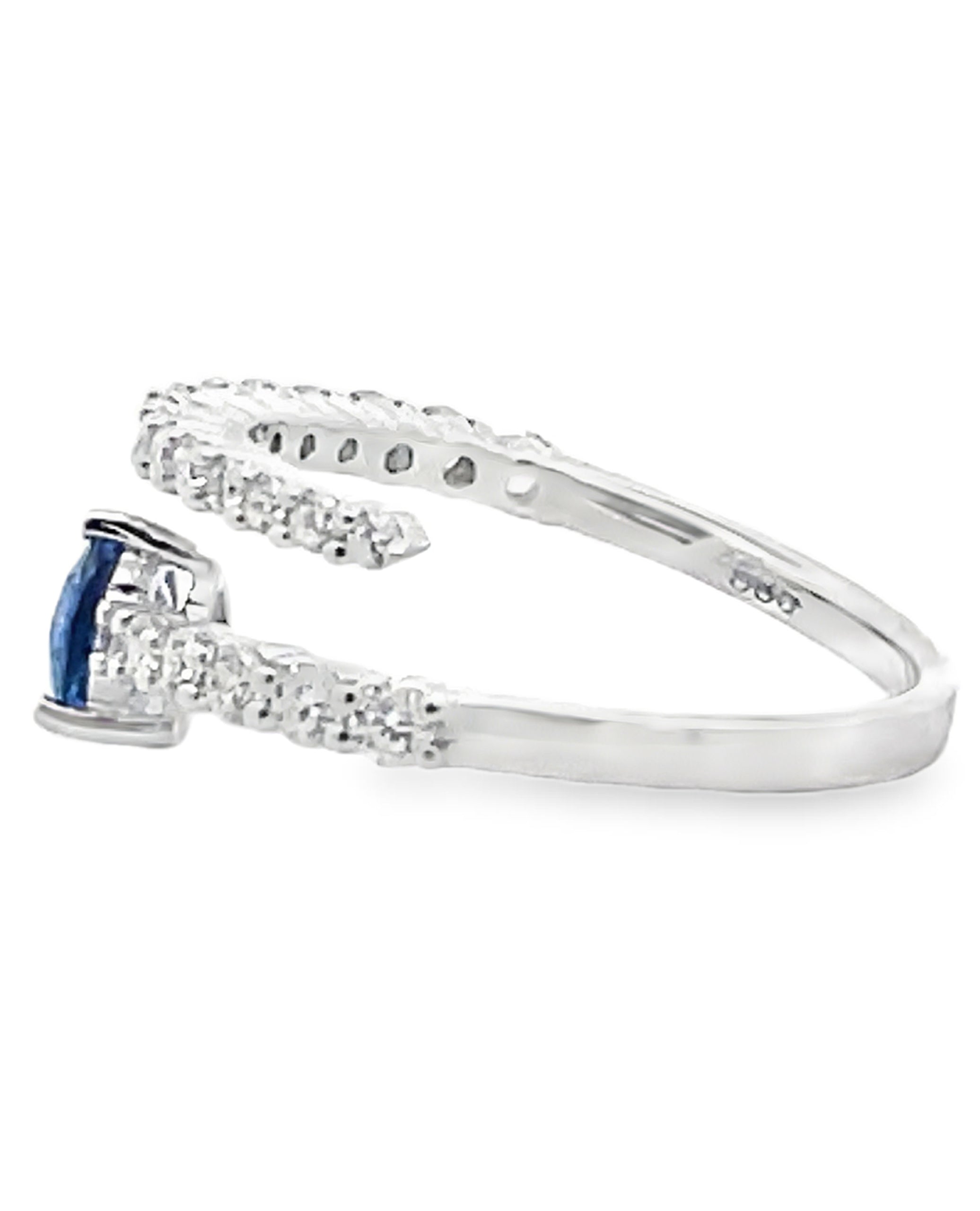 14K White Gold Diamond and Blue Sapphire Bypass Ring