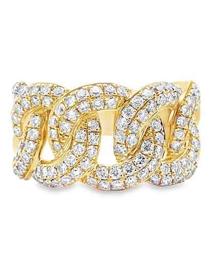 14K Yellow Gold Diamond Chain Link Ring 1.30 Carats