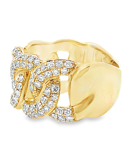 14K Yellow Gold Diamond Chain Link Ring 1.30 Carats