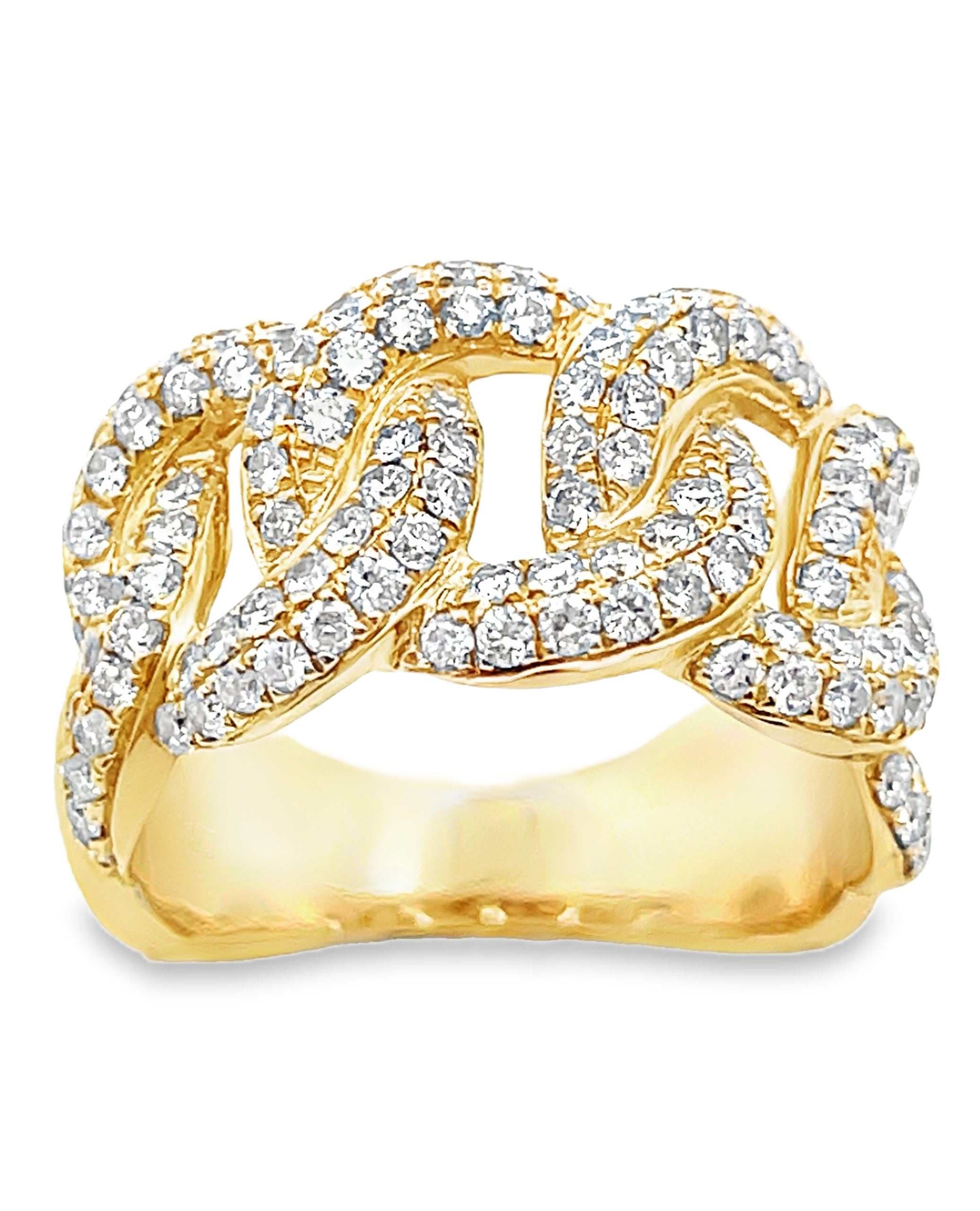 14K Yellow Gold Diamond Chain Link Ring 1.30 Carats