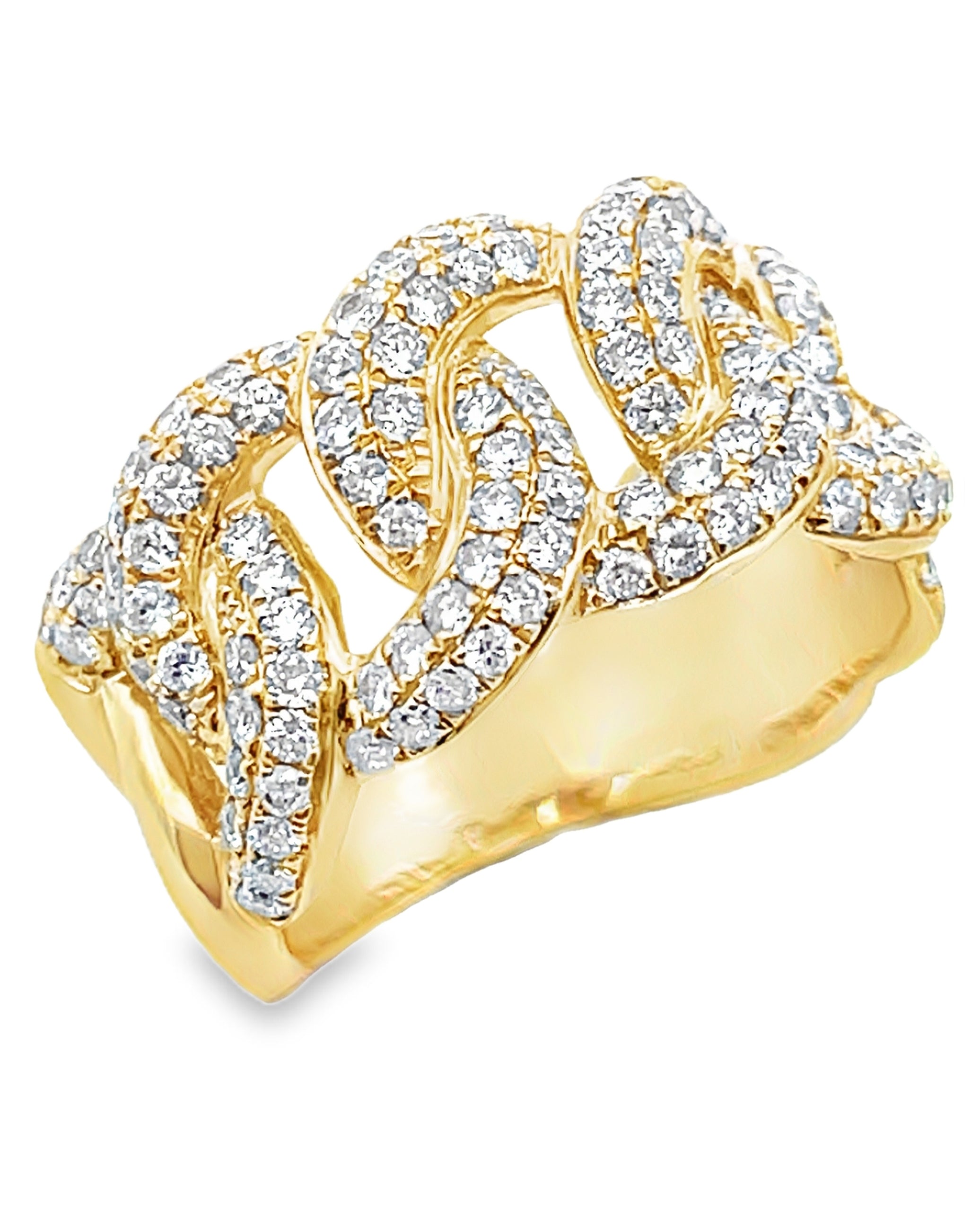 14K Yellow Gold Diamond Chain Link Ring