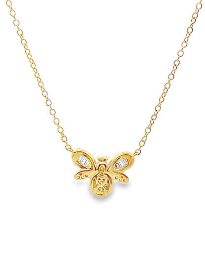 18K Yellow Gold Diamond Bee Pendant Necklace