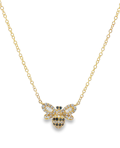 18K Yellow Gold Diamond Bee Pendant Necklace
