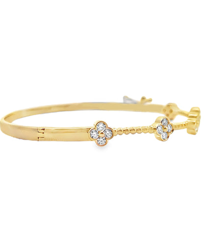 Allison Kaufman 14K Yellow Gold Diamond Four Leaf Quatrefoil Bangle Bracelet