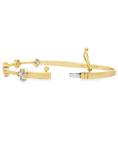 Allison Kaufman 14K Yellow Gold Diamond Four Leaf Quatrefoil Bangle Bracelet