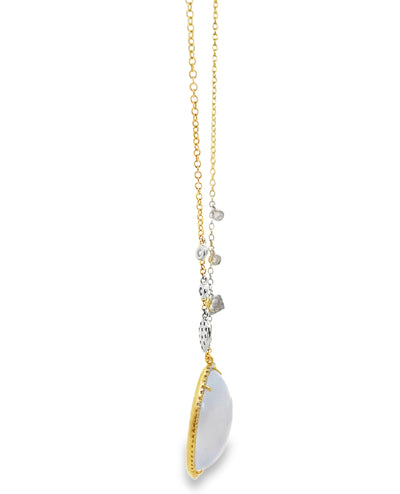 Meira T N10657/YC 14K Yellow Gold Opal & Diamond Pendant Necklace