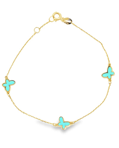 14K Yellow Gold Turquoise Butterfly Bracelet