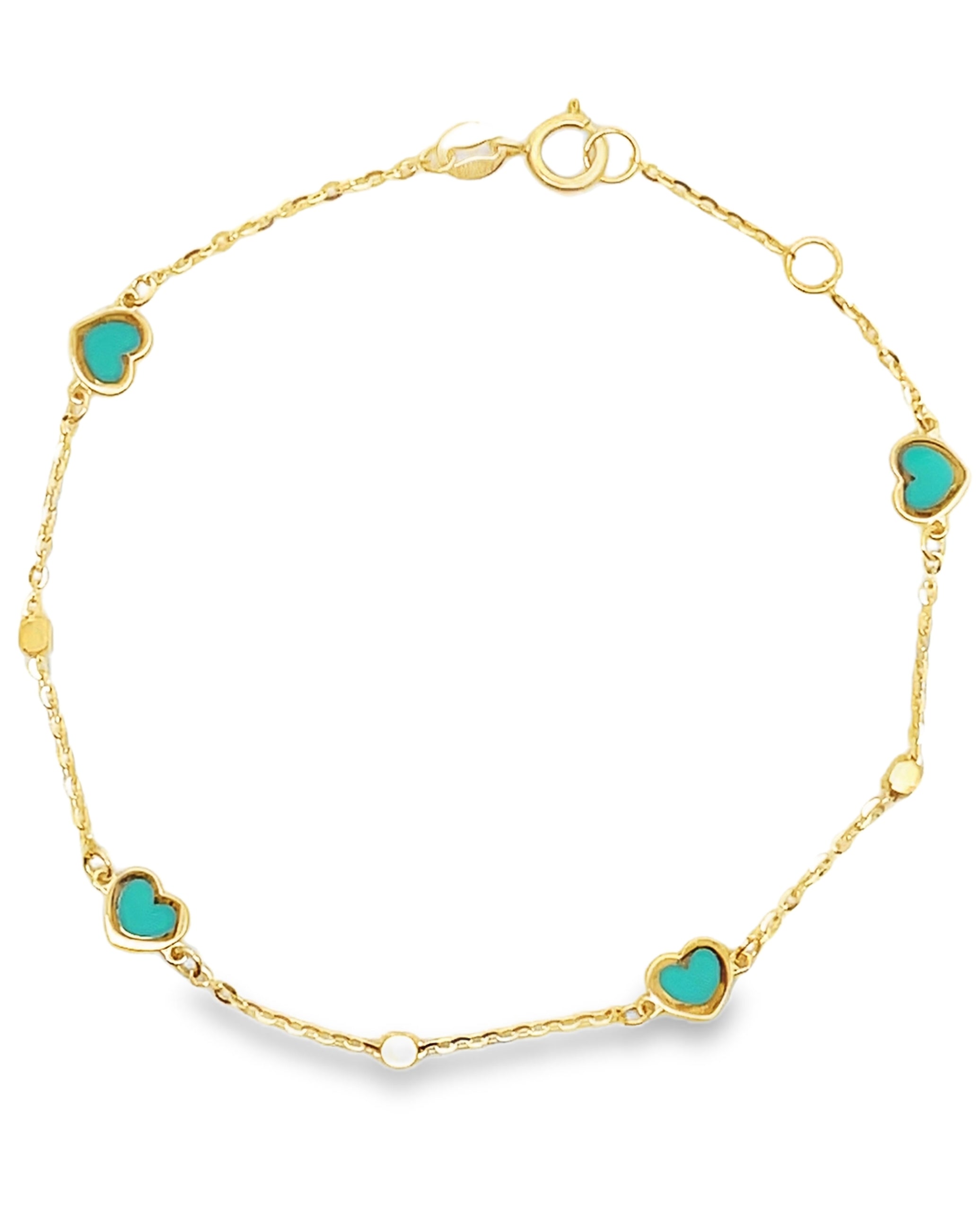 14K Yellow Gold Mini Blue Heart Bracelet