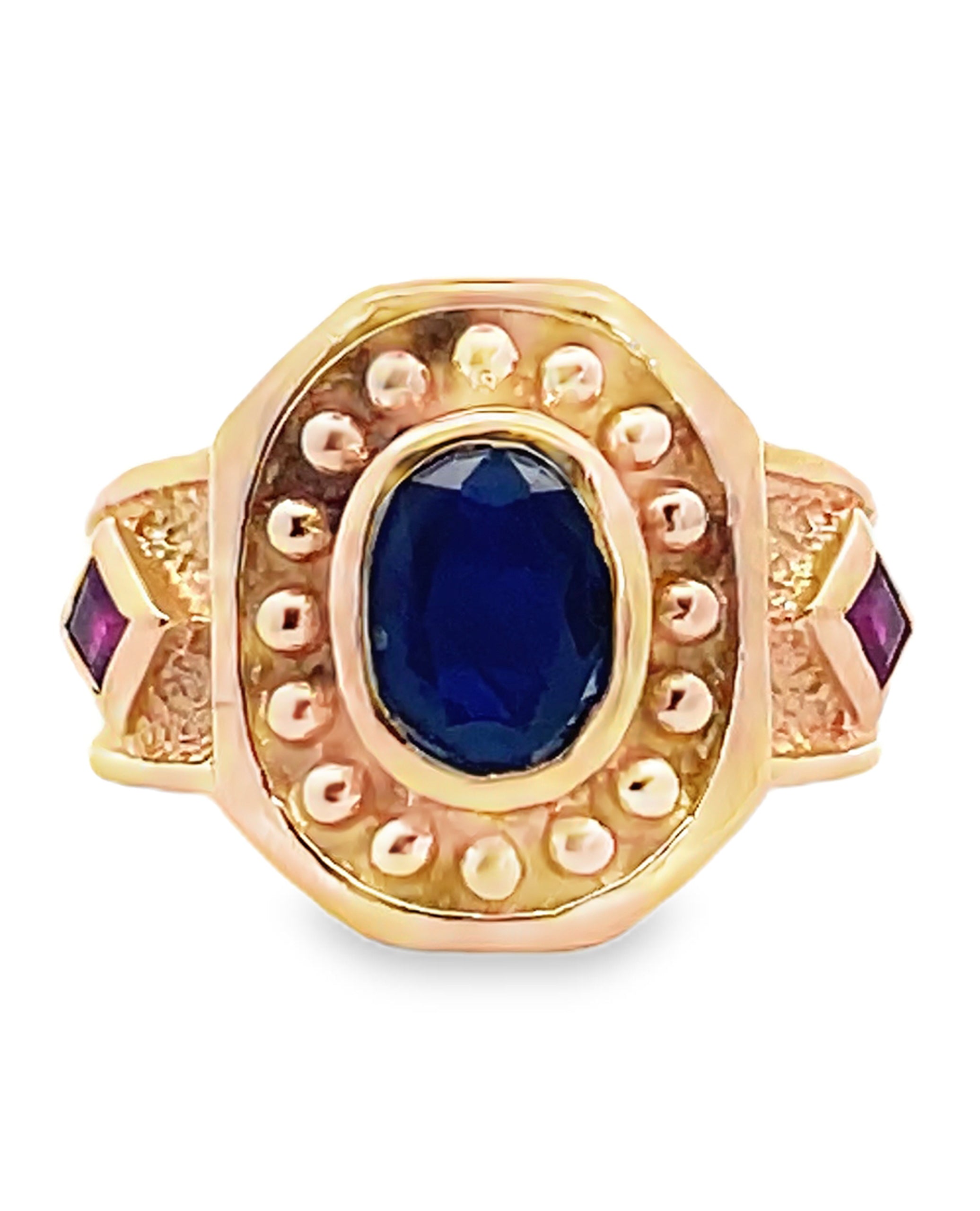 18K Yellow Gold Sapphire & Ruby Ring