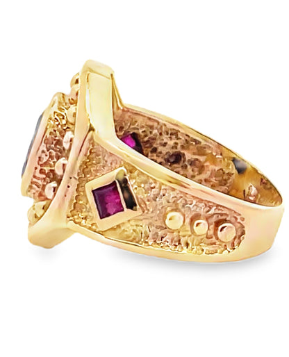 18K Yellow Gold Sapphire & Ruby Ring