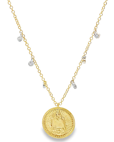 Meira T N14533/TY 14K Yellow Gold Angel Medallion Necklace with Diamonds
