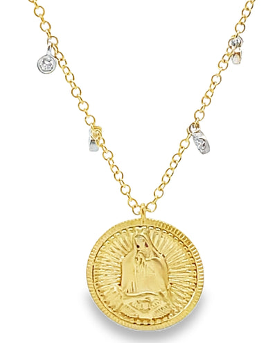 Meira T N14533/TY 14K Yellow Gold Angel Medallion Necklace with Diamonds