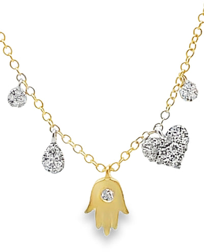 Meira T 14K Yellow Gold Hand of God Diamond Hamsa Necklace