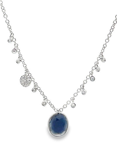 Meira T N15740/WB 14K White Gold Sapphire & Diamond Pendant Necklace