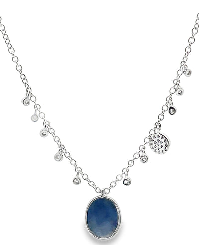 Meira T N15740/WB 14K White Gold Sapphire & Diamond Pendant Necklace