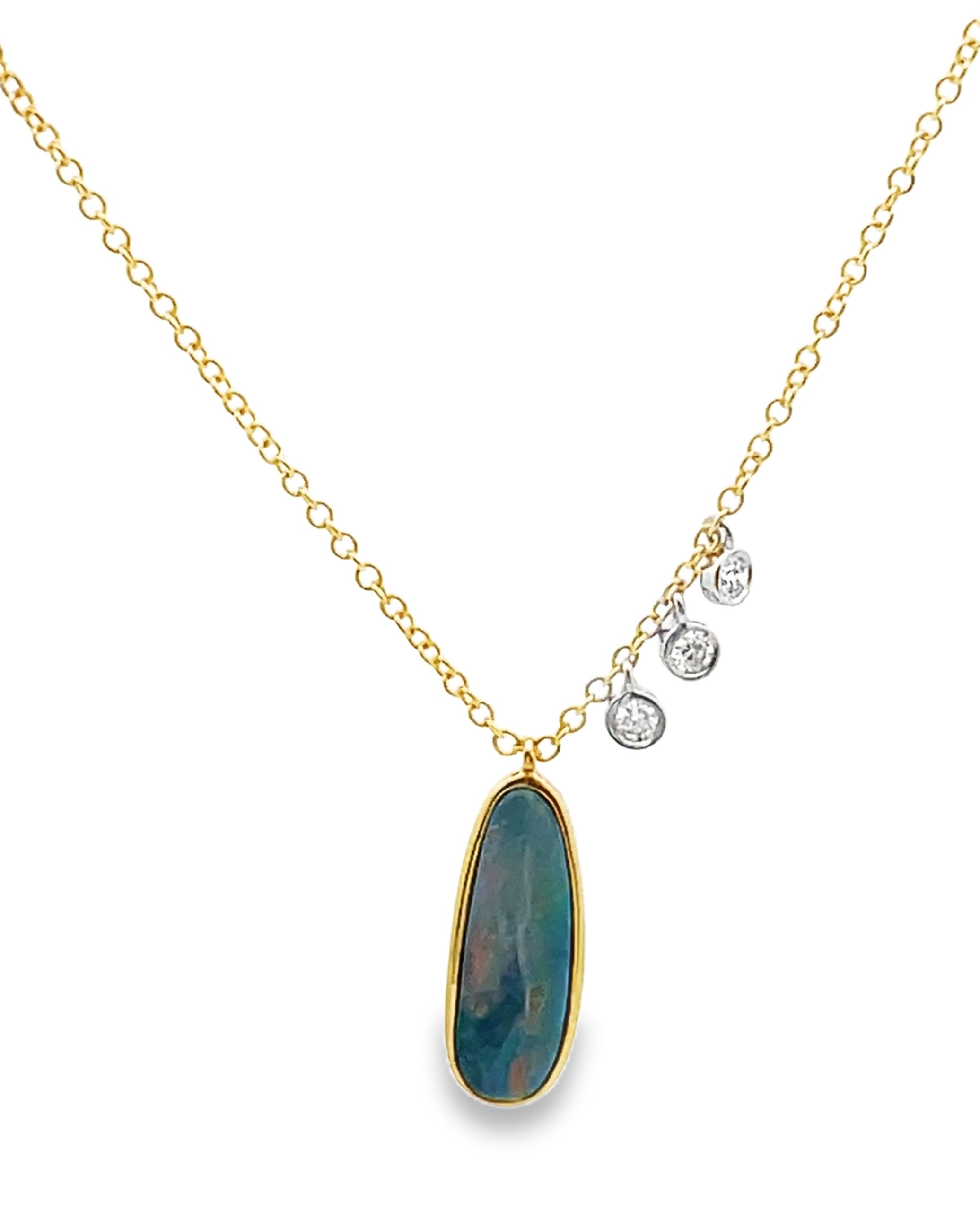 Meira T. 14K Yellow Gold Opal & Diamond Pendant Necklace