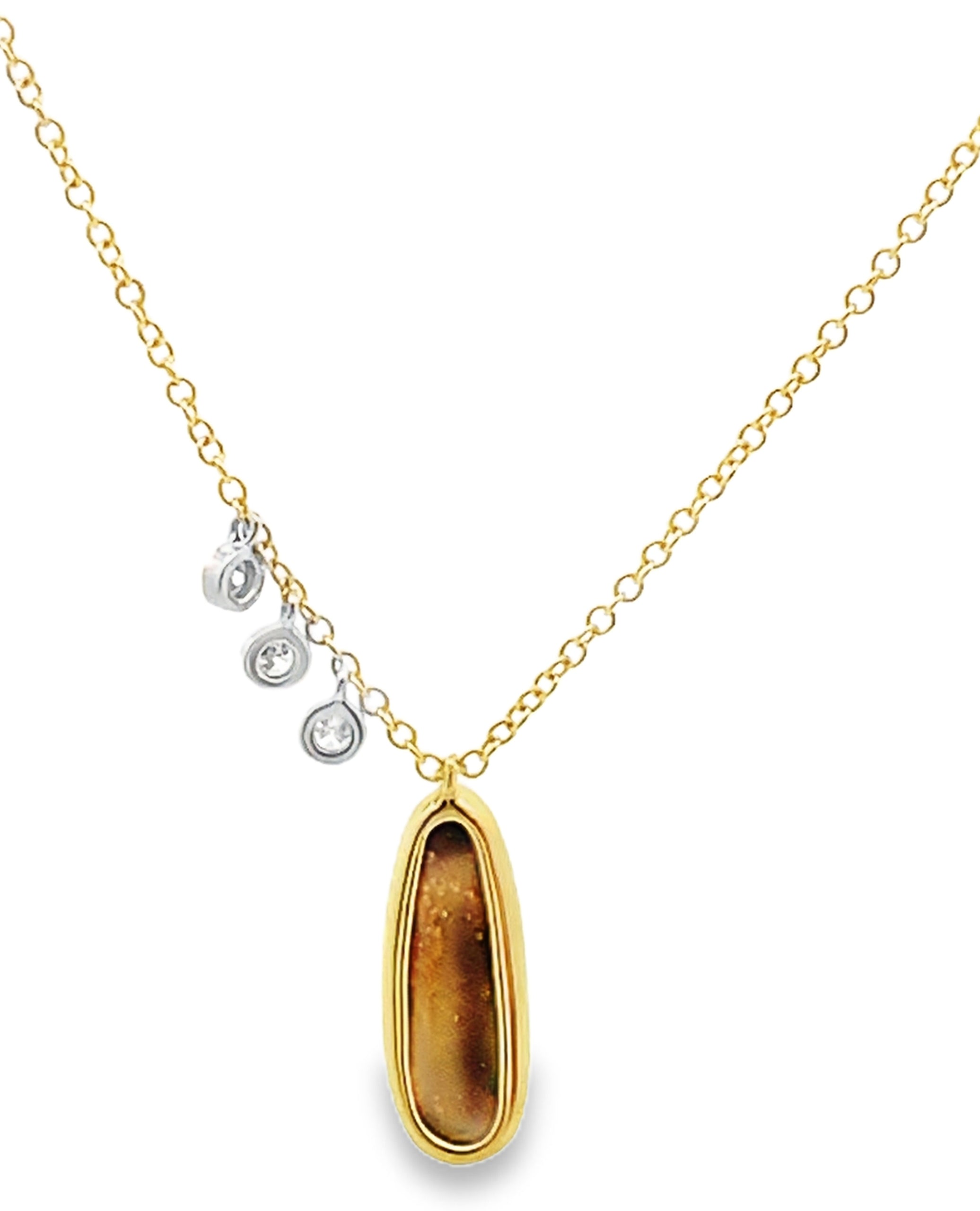 Meira T. 14K Yellow Gold Opal & Diamond Pendant Necklace