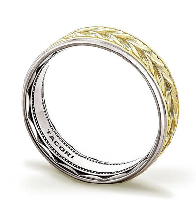 Tacori 166-7WY WE Flat High Polish Finish Wheat Hand Engraved Wedding Band in 18K White Gold and 18K Yellow Gold
