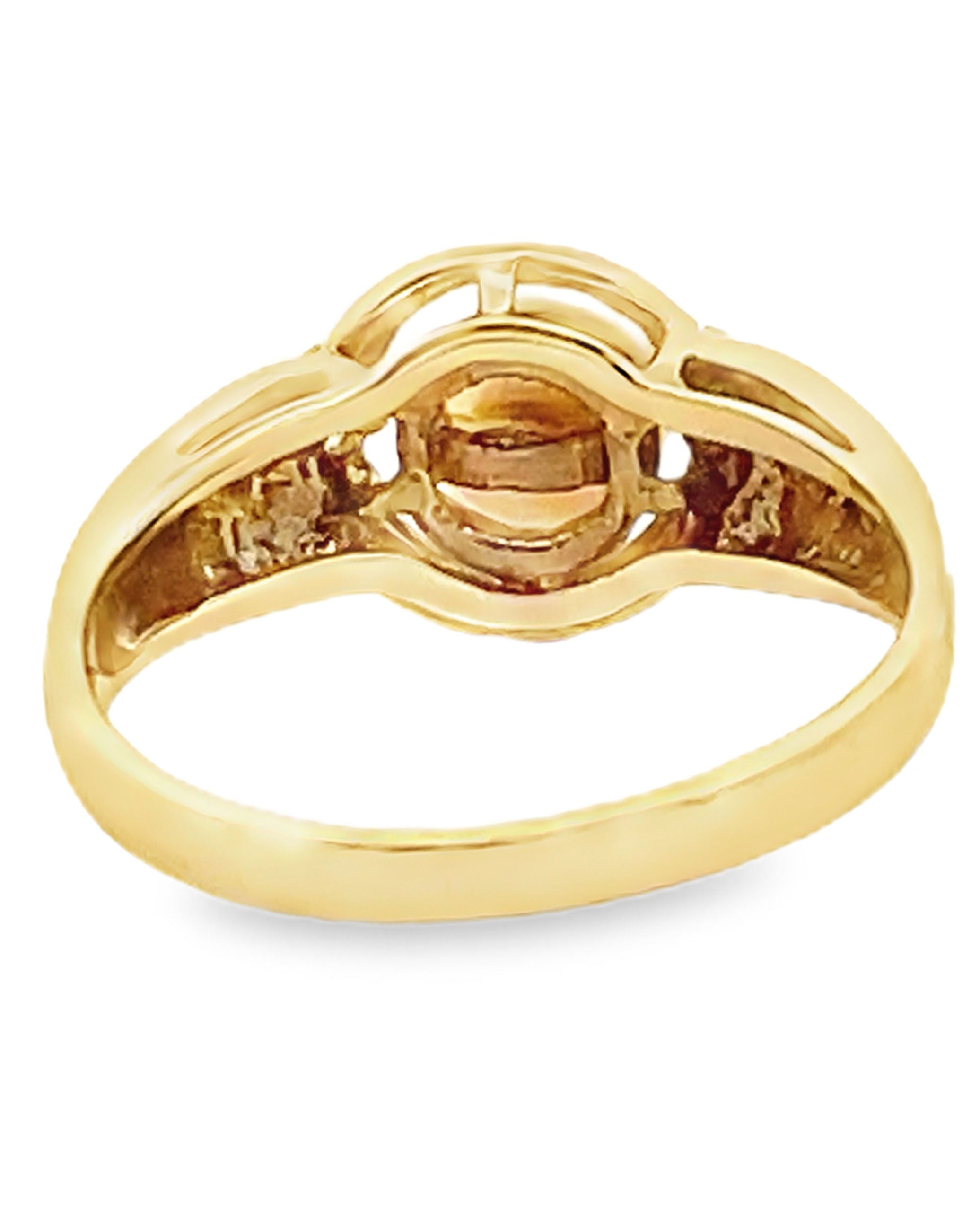 14K Yellow Gold Pearl Ring with Diamonds- Size 5.75