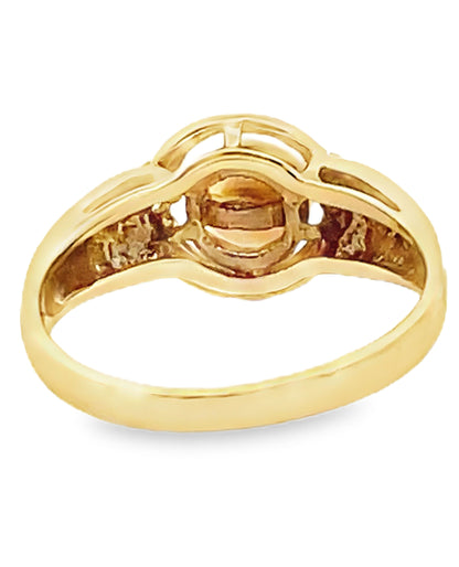 14K Yellow Gold Pearl Ring with Diamonds- Size 5.75