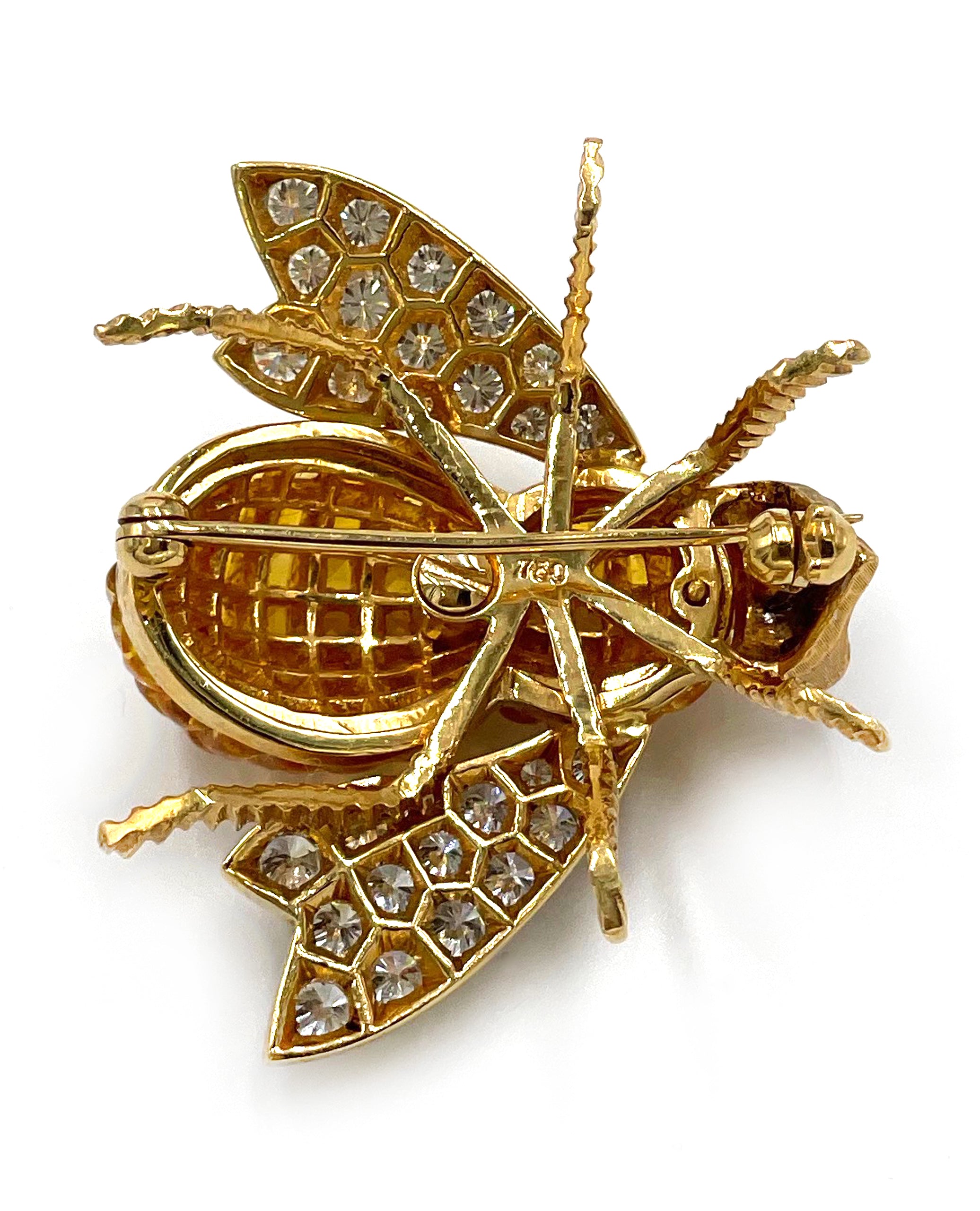 Pre-owned Beautiful 18K Yellow Gold Sapphire Bee Pin