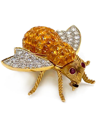 Pre-owned Beautiful 18K Yellow Gold Sapphire Bee Pin