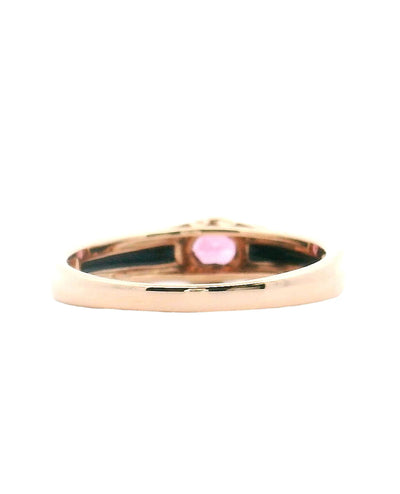 Oval Pink Tourmaline in 14K Rose Gold Ring with Black Enamel and Halo Diamonds
