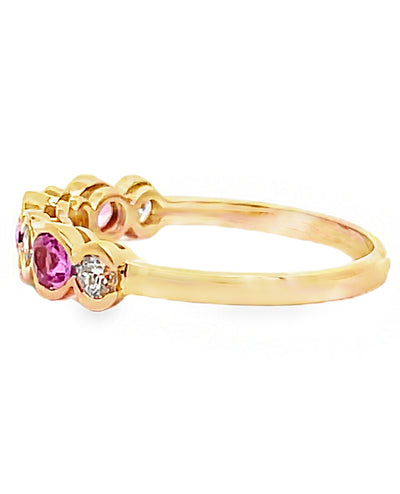 14K Yellow Gold Pink Sapphire & Diamond Ring