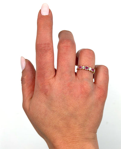14K Yellow Gold Pink Sapphire & Diamond Ring