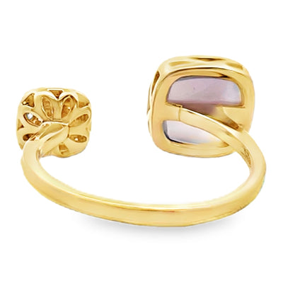 14K Two-Tone Gold Bypass Ring With Round Diamonds Totaling 0.22 Carats, One Amethyst 2.39 Carats