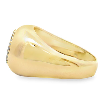 14K Yellow Gold Domed Ring With Diamonds Totaling 0.08 Carat, One Pear Shaped Blue Topaz 1.72 Carats